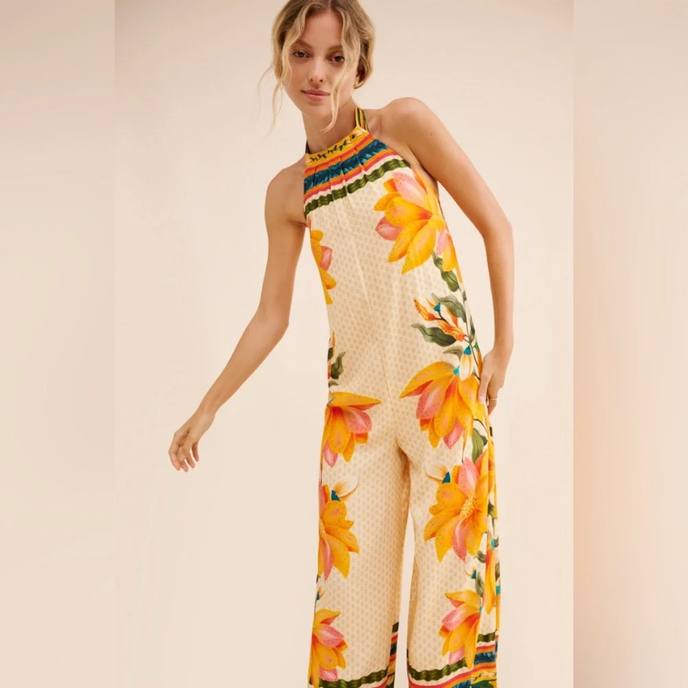 FARM Rio for Anthropologie High Neck Wide Leg Jumpsuit Size Medium - Picture 3 of 11